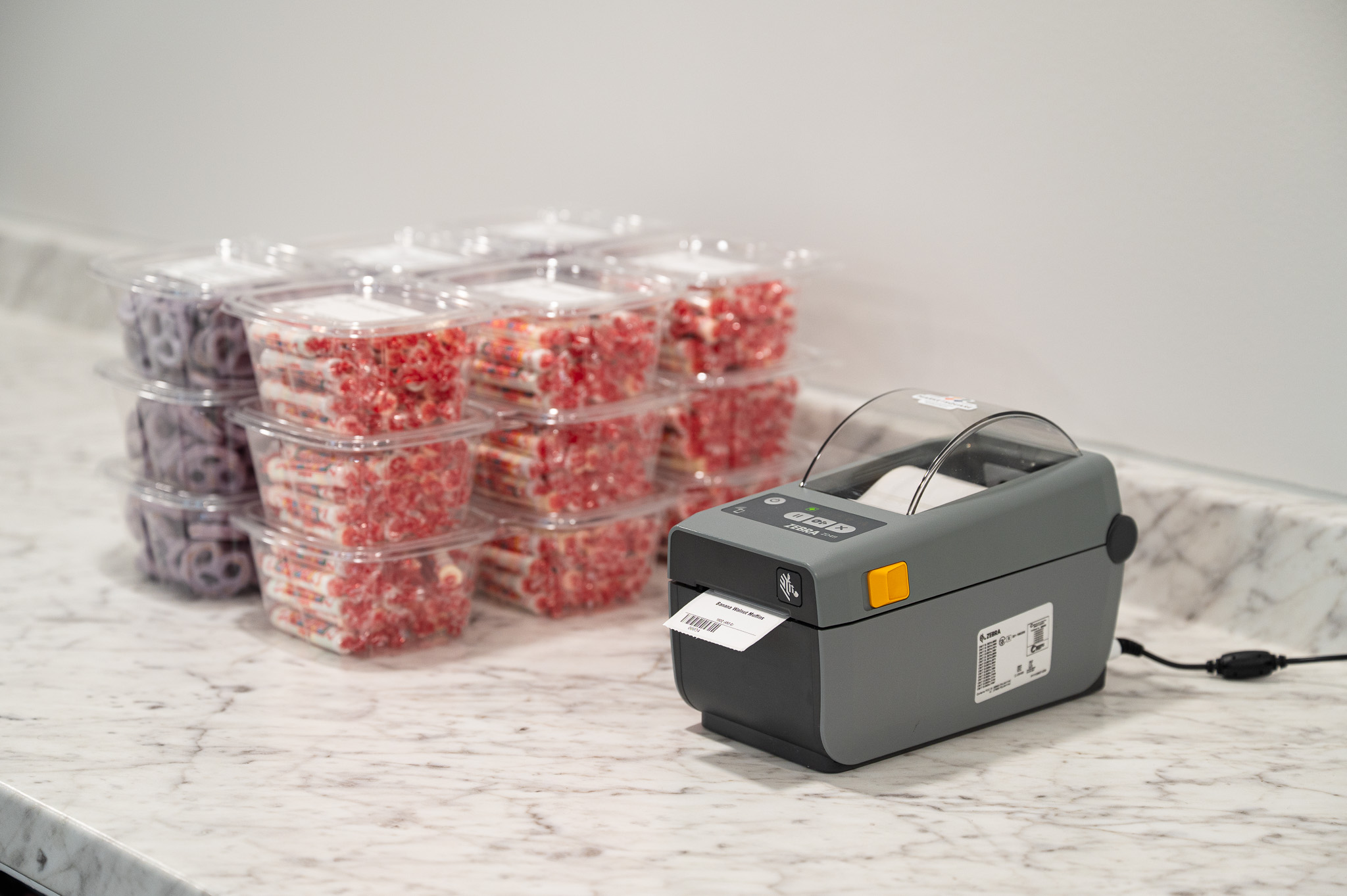 Label printer with fresh berry containers